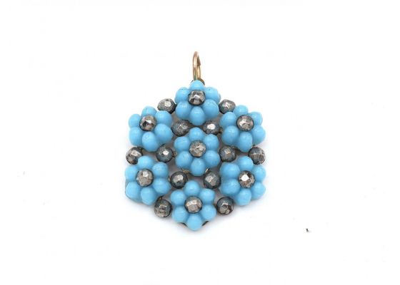Antique cut steel and blue glass pendant