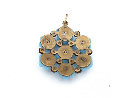 Antique cut steel and blue glass pendant