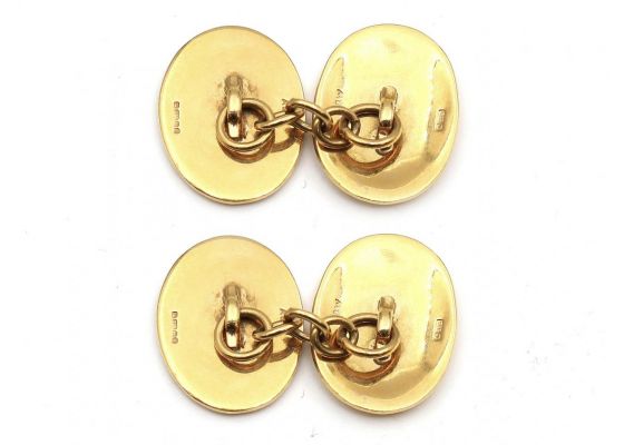 Enamel jockey cap and shirt double oval cufflinks
