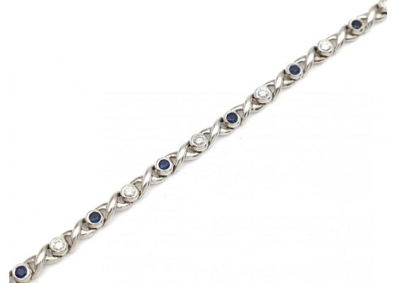 Vintage platinum, sapphire and diamond cross link bracelet