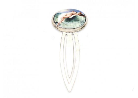 Surfer chick sterling silver and enamel book mark