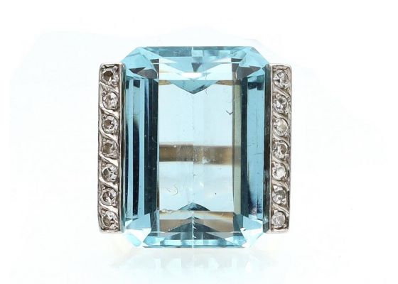 1920s Aquamarine & Diamond Cocktail Ring in Yellow Gold