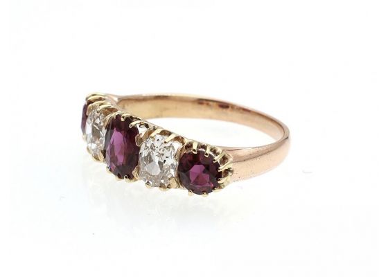 Antique graduating ruby and diamond five stone ring