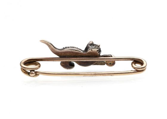 Late Victorian diamond set cat brooch in sliver and gold