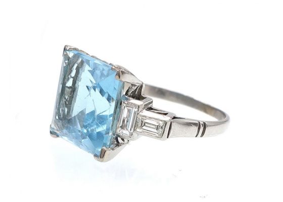 Vintage Square Aquamarine & Diamond Dress Ring