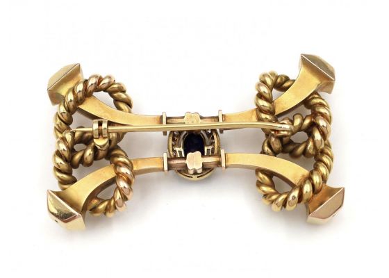 18kt yellow gold, sapphire and diamond retro rope brooch