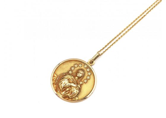 Retro 9kt yellow gold Virgin Mary pendant