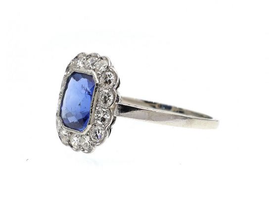Art Deco Burmese Sapphire & Diamond Floral Cluster Ring