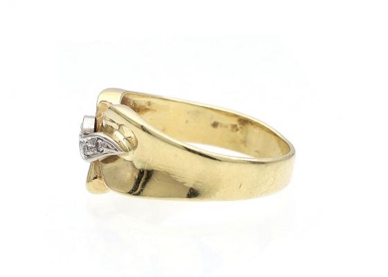 Retro 18kt yellow gold fold over ring set with diamonds