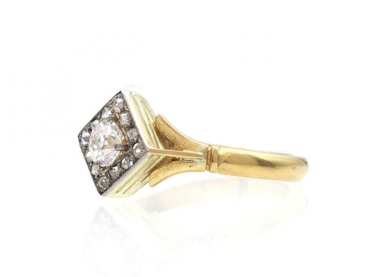 Antique biased square diamond cluster ring in 18kt yellow gold