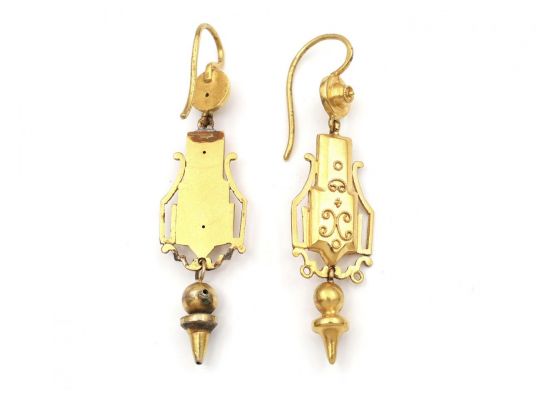 Antique Italian Etruscan revival drop earrings in gold