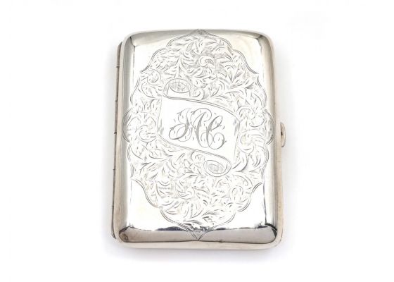 Antique sterling silver curved rectangular case