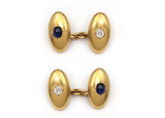 Antique 18kt Yellow Gold Diamond & Sapphire Cufflinks