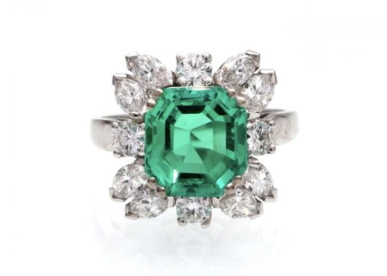 3.02ct Colombian emerald and diamond floral cluster ring