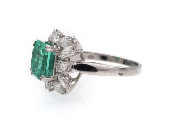 3.02ct Colombian emerald and diamond floral cluster ring