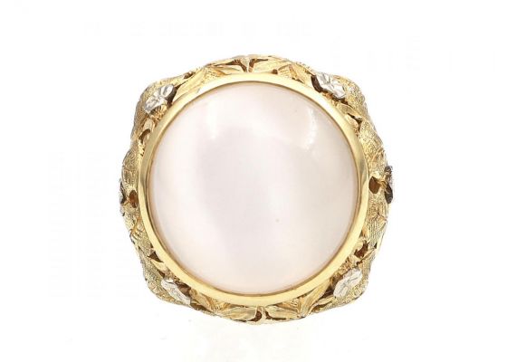Art Nouveau 18kt Yellow Gold & Moonstone Bombe Cocktail Ring