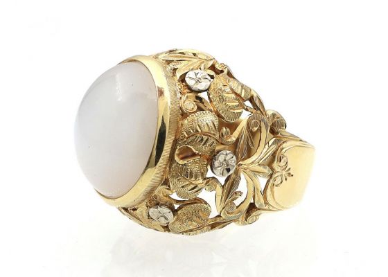 Art Nouveau 18kt Yellow Gold & Moonstone Bombe Cocktail Ring