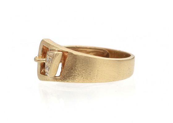 Vintage Matte 18kt Yellow Gold & Diamond Buckle Ring
