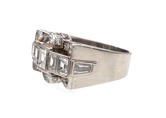 Late 1930s platinum and diamond tank cocktail ring