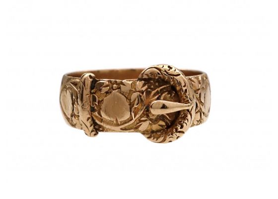 Edwardian 18kt Yellow Gold Carved Buckle Ring