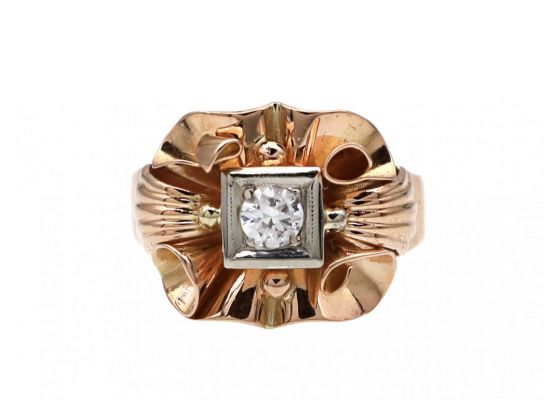 1940s Diamond Flare Cocktail Ring in Rose Gold