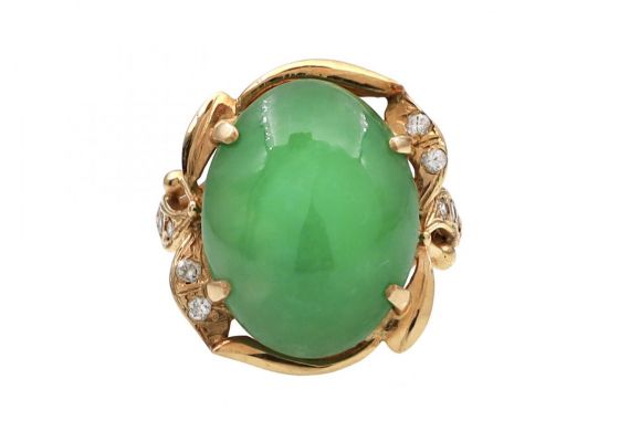 1960s jade and diamond dress ring in 18kt yellow gold
