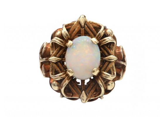 Retro woven gold and precious opal dress ring in 14kt yellow gold
