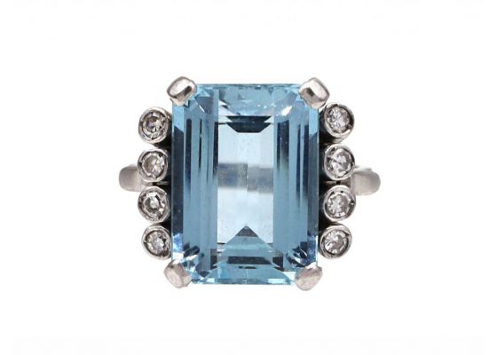 Vintage 7ct Aquamarine & Diamond Dress Ring in 18kt White Gold