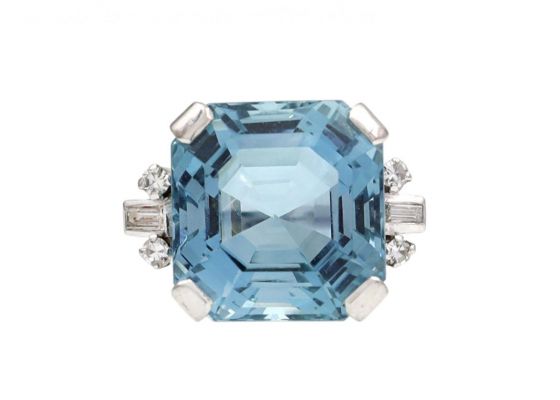 Vintage 10ct Aquamarine & Diamond Cocktail Ring