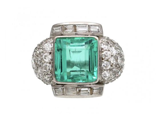 Art Deco 4ct Colombian Emerald & Diamond Fancy Cluster Ring