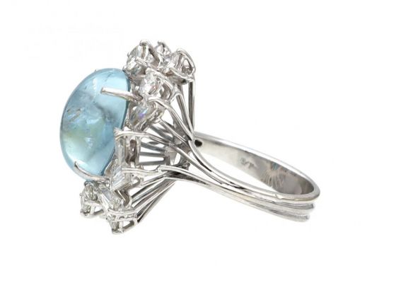 Vintage Cabochon Aquamarine & Diamond Fancy Cluster Ring