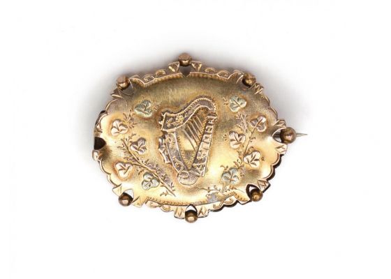 Antique 9kt yellow, rose and green gold harp brooch