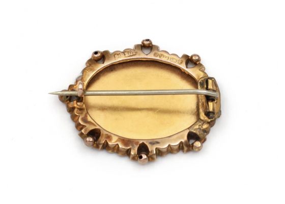 Antique 9kt yellow, rose and green gold harp brooch