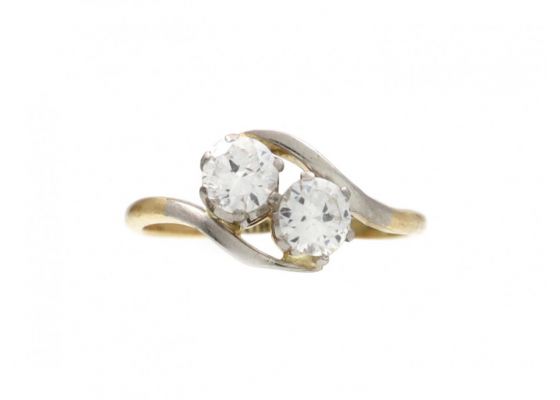 Antique Diamond Toi et Moi Two Stone Twist Ring in 18kt Yellow Gold