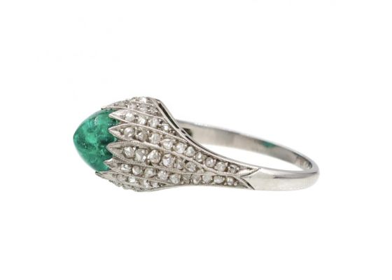 1920s Sugarloaf Emerald & Diamond Bombe Cluster Ring