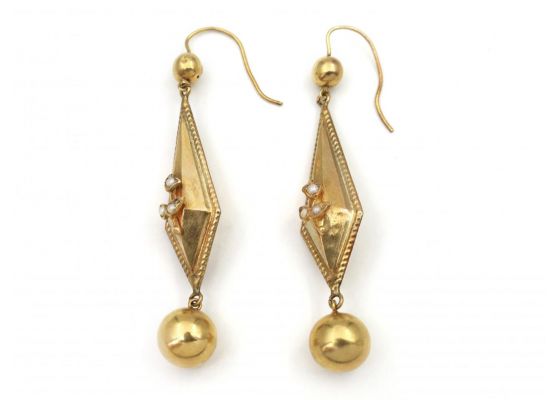 Victorian seed pearl hollow kite and sphere pendant earrings