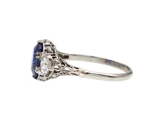 Antique Burmese Sapphire & Diamond Three Stone Ring