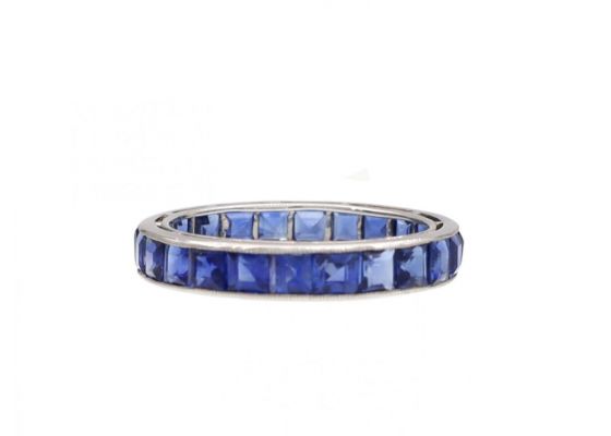 Vintage Square Sapphire Full Eternity Ring in 18kt White Gold