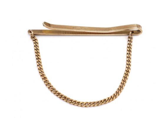 1974 Engine Turned Tie Slide With Curb Chain in 9kt Gold