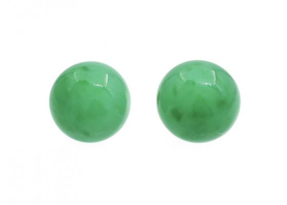 French Vintage Jade Cabochon Stud Earrings in Platinum