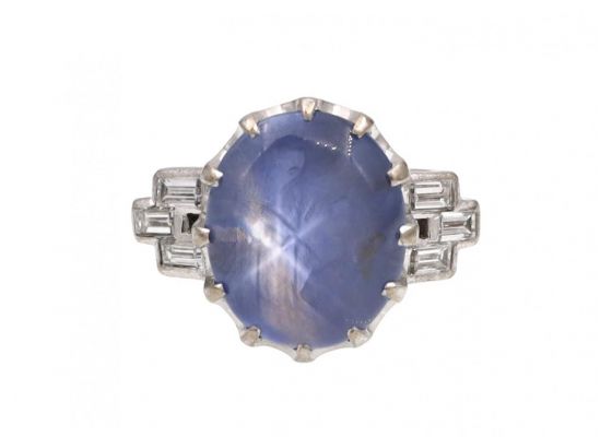 1950s star sapphire and baguette diamond ring