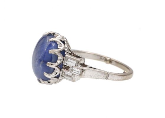 1950s Star Sapphire & Baguette Diamond Ring
