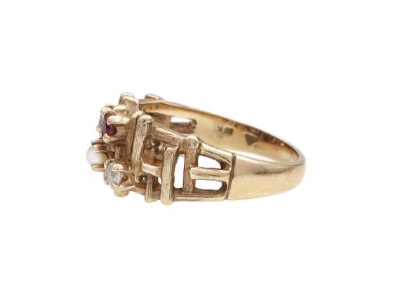 1970s Multi-Gem Set Twiggy Ring in 10kt Yellow Gold
