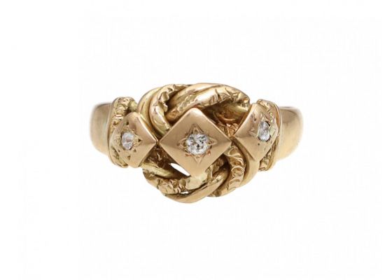 Antique Diamond Three Stone Knot Ring in 18kt Gold