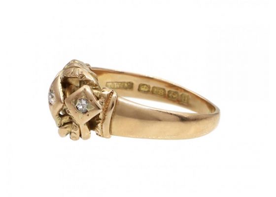 Antique Diamond Three Stone Knot Ring in 18kt Gold