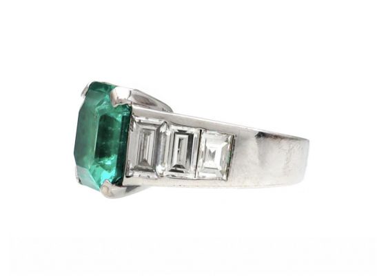 4.57ct Colombian Emerald & Diamond Solitaire in Platinum