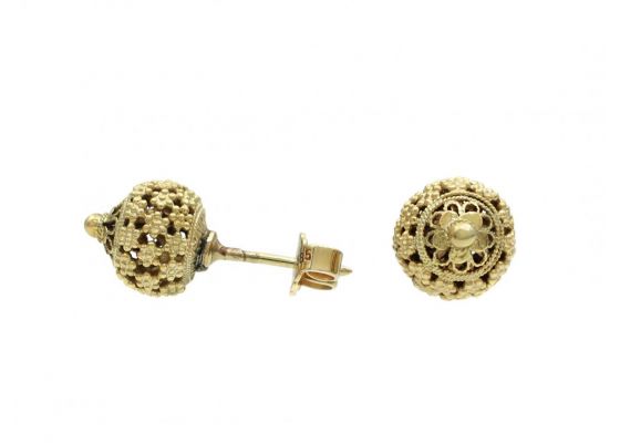 Dutch 14kt Yellow Gold Open Floral Ball Stud Earrings