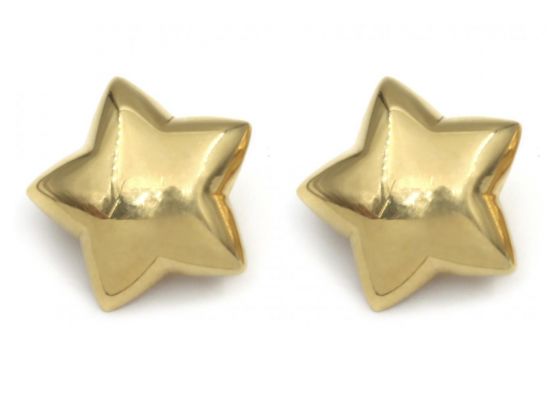 1980s Large Puffy Star Earrings in 18kt Yellow Gold