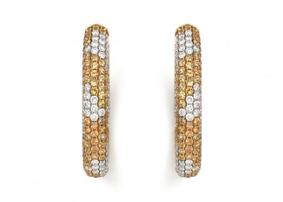Vintage Yellow Sapphire & Diamond Hoop Earrings in 18kt Gold