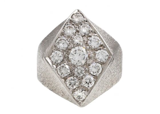 Retro diamond set angular cocktail ring in textured 18kt gold